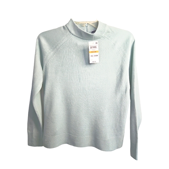 NWT Karen Scott Mock Neck Acrylic Sweater; Zip Neck Back Closure in Aquifer; P/S - Picture 2 of 8